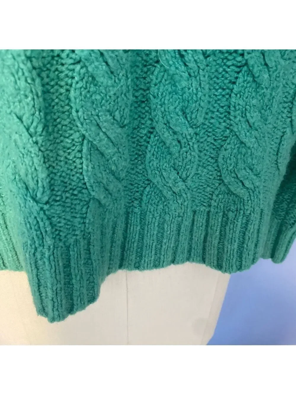 American Eagle Green Cable Knit Cropped Hoodie Sweater Boxy Oversized XS